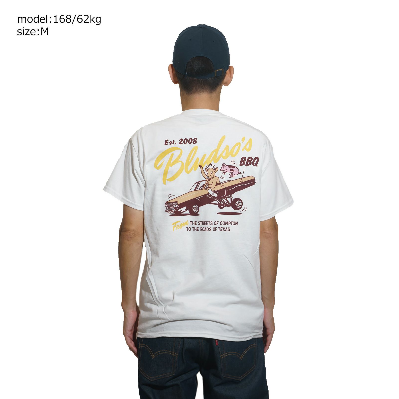 ブラッドソーズべーべキューBLUDSO’SBBQオリジナルTシャツピッグカー当店別注ホワイト
