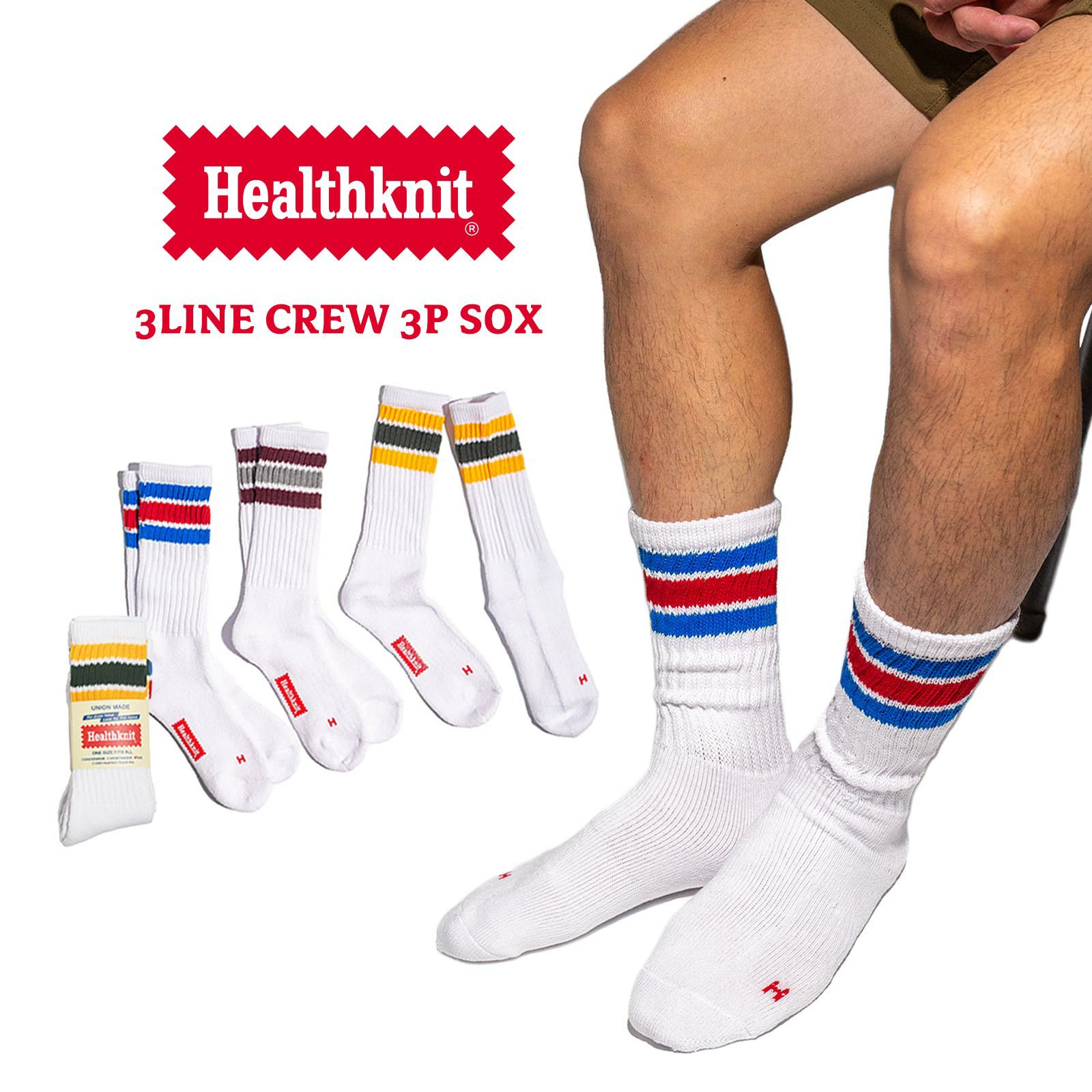 ヘルスニットHealthknit配色3本ライン3Pソックス