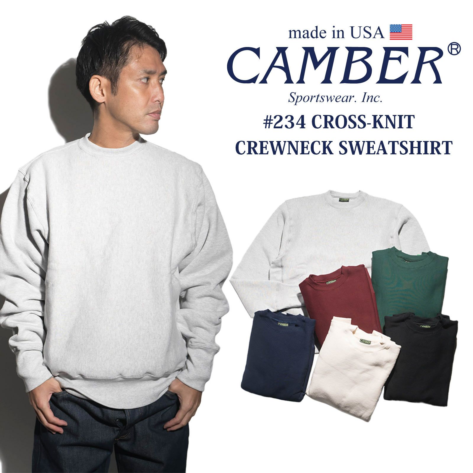 キャンバーCAMBER234クロスニットクルーネックスウェットMADEINUSA大きいサイズ