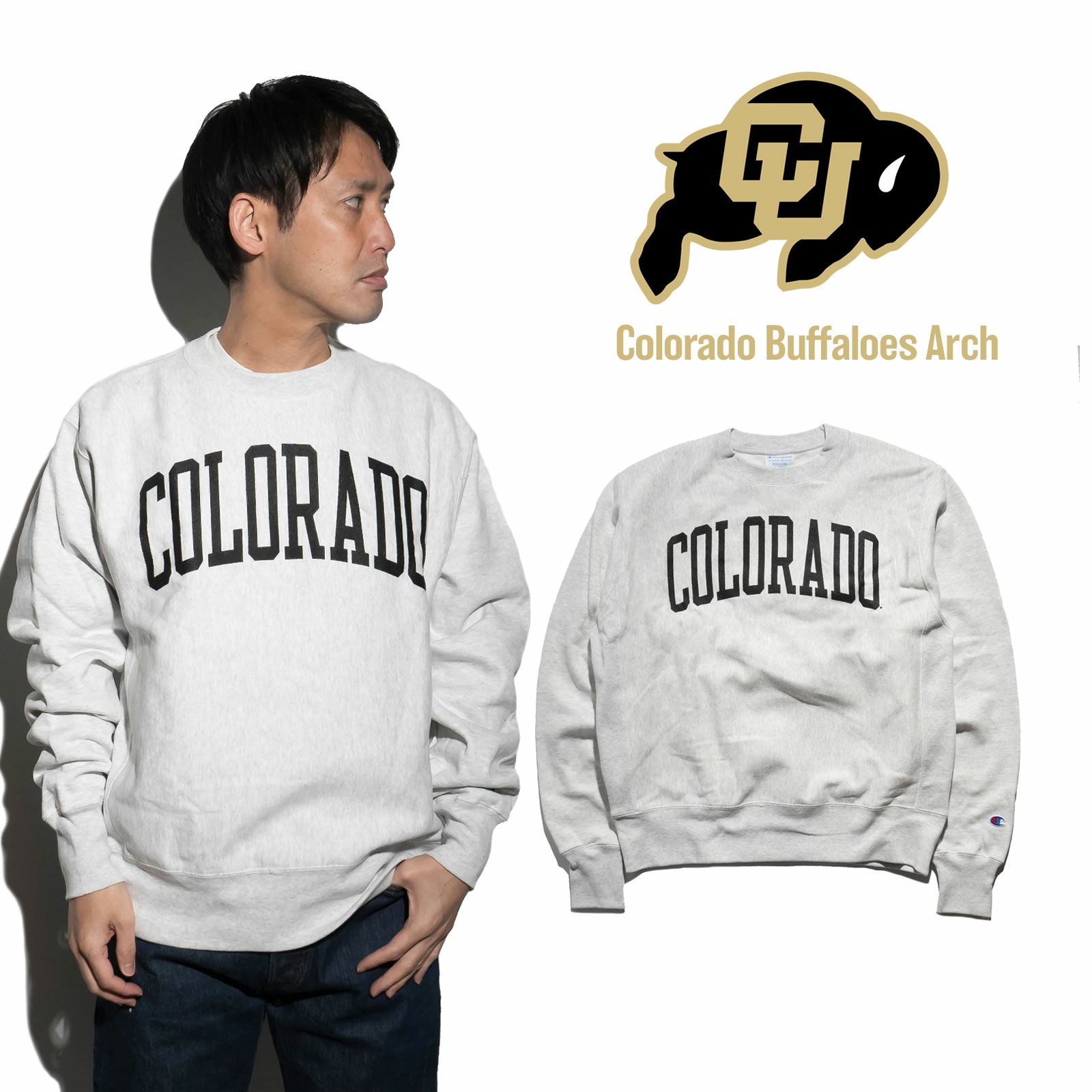 UNIVERSITYOFCOLORADOオフィシャルクルーネックカレッジスウェットチャンピオンリバースウィーブ