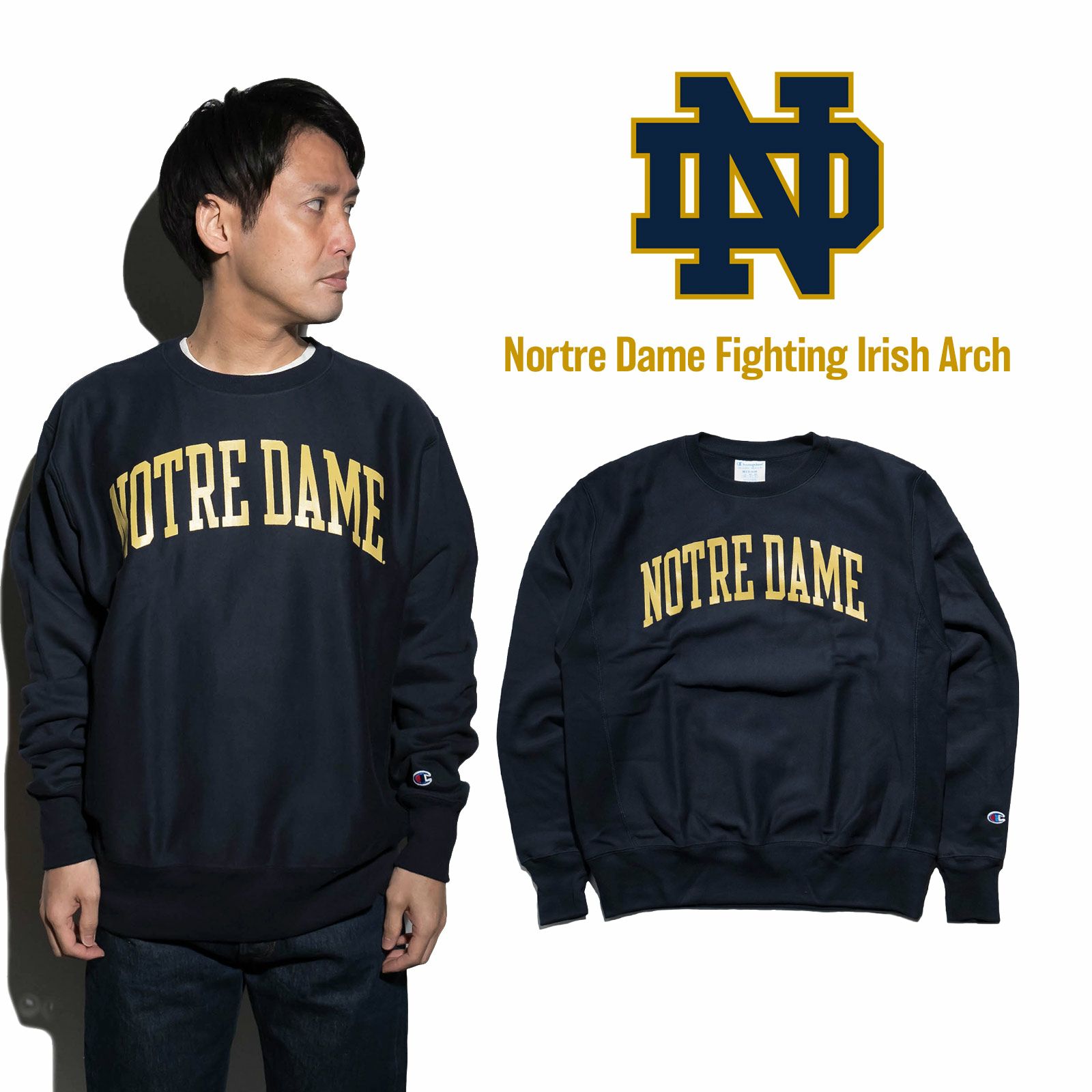 UNIVERSITYOFNORTREDAMEオフィシャルクルーネックカレッジスウェットチャンピオンリバースウィーブ