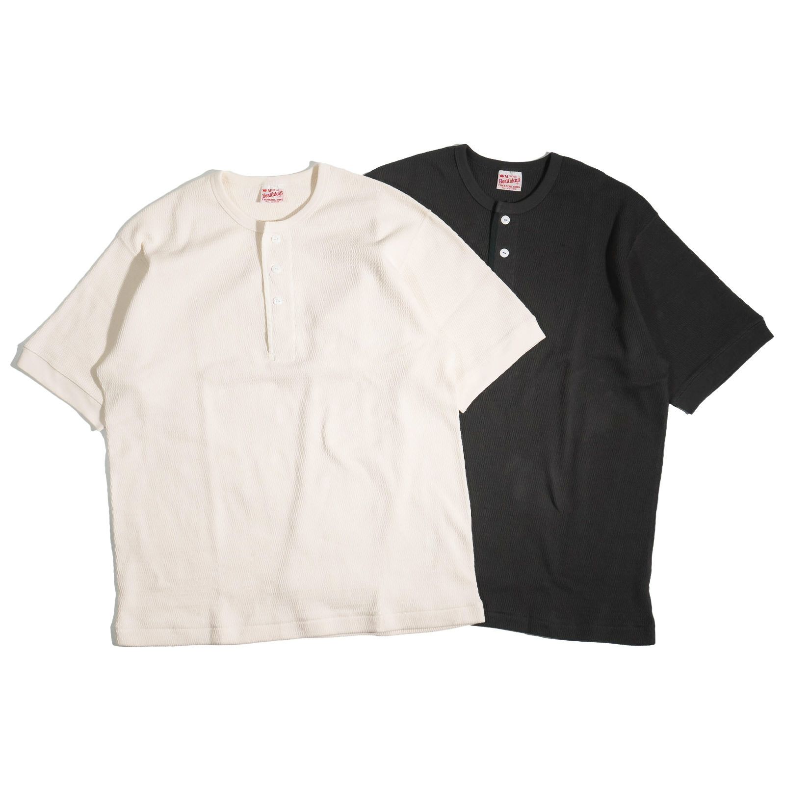 ヘルスニットHealthknit52028サーマルキングラッセルハニカムヘンリーネック半袖パッケージ入り