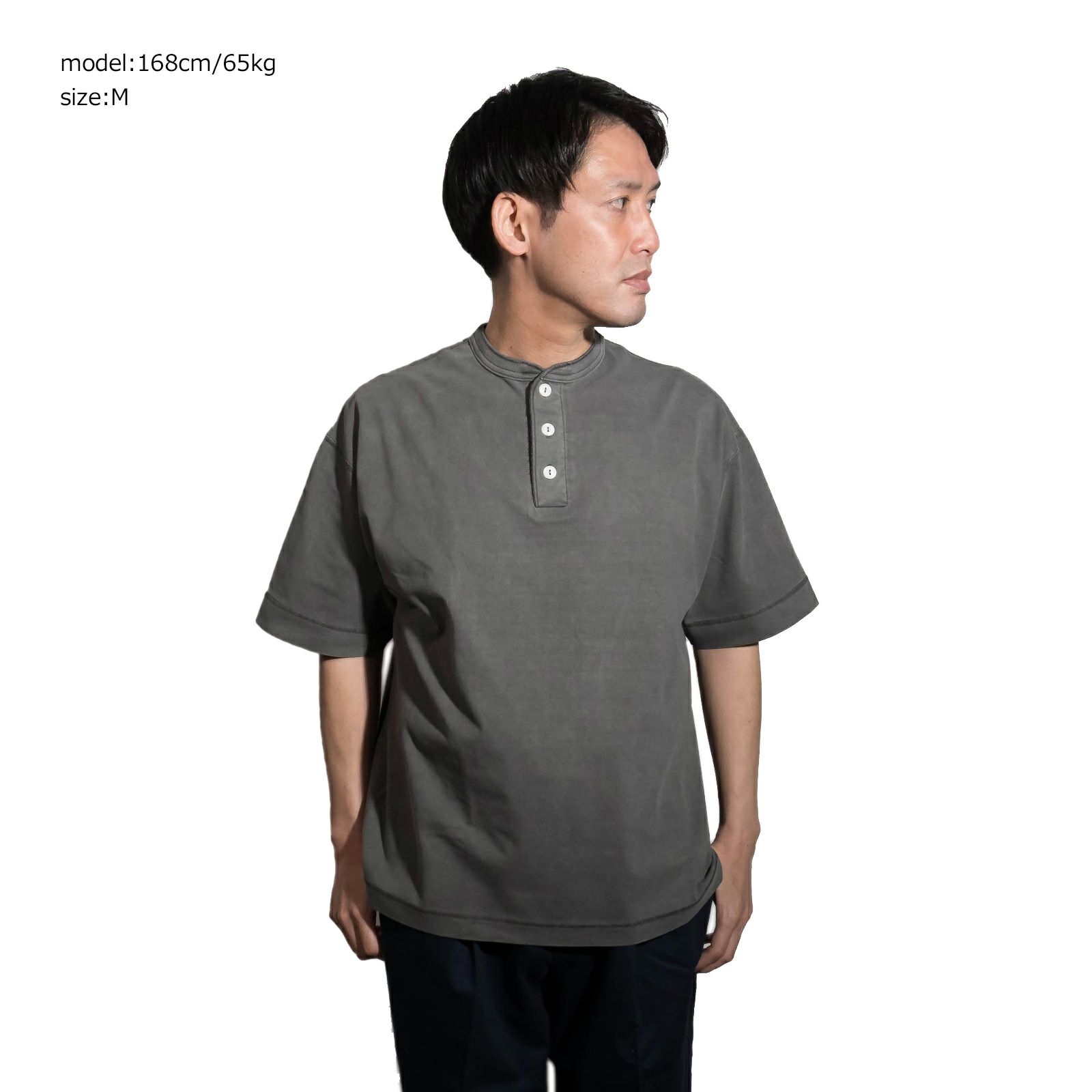 ヘルスニットHealthknitHR25S-M104U.S.コットンジャージー硫化染め半袖ヘンリーネックTシャツ