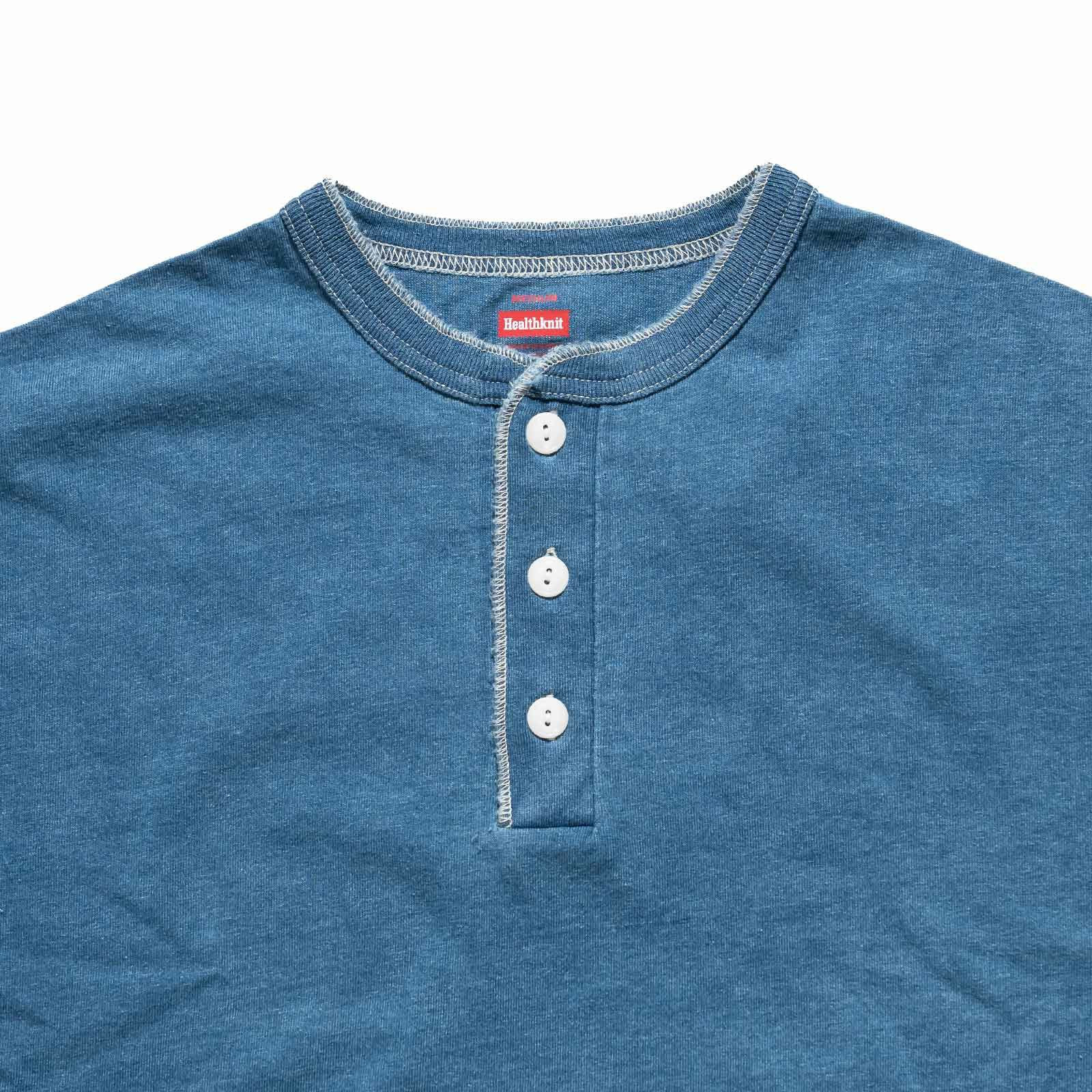ヘルスニットHealthknitHR25S-M104-2U.S.コットンジャージーインディゴ染め半袖ヘンリーネックTシャツ