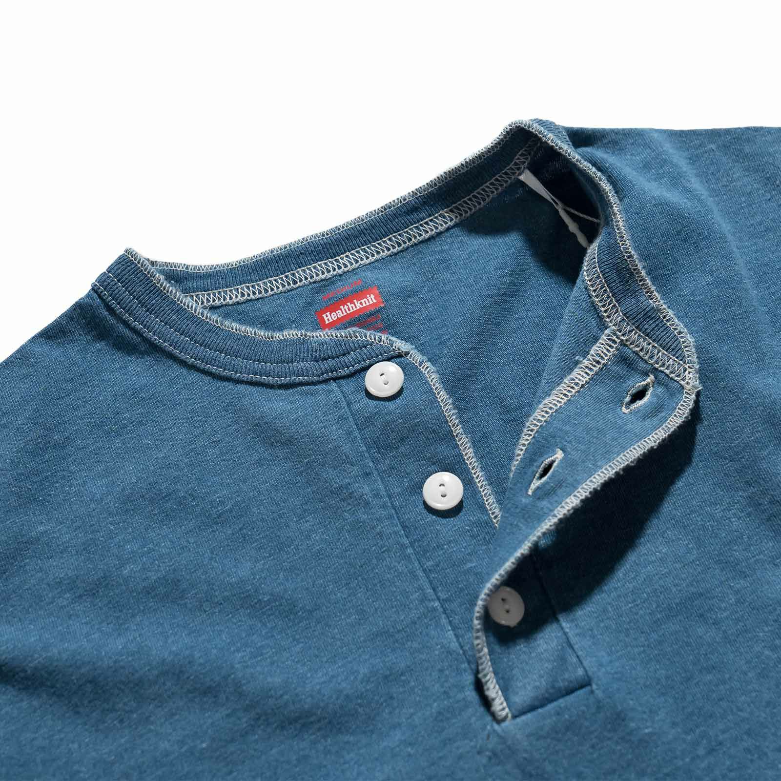 ヘルスニットHealthknitHR25S-M104-2U.S.コットンジャージーインディゴ染め半袖ヘンリーネックTシャツ
