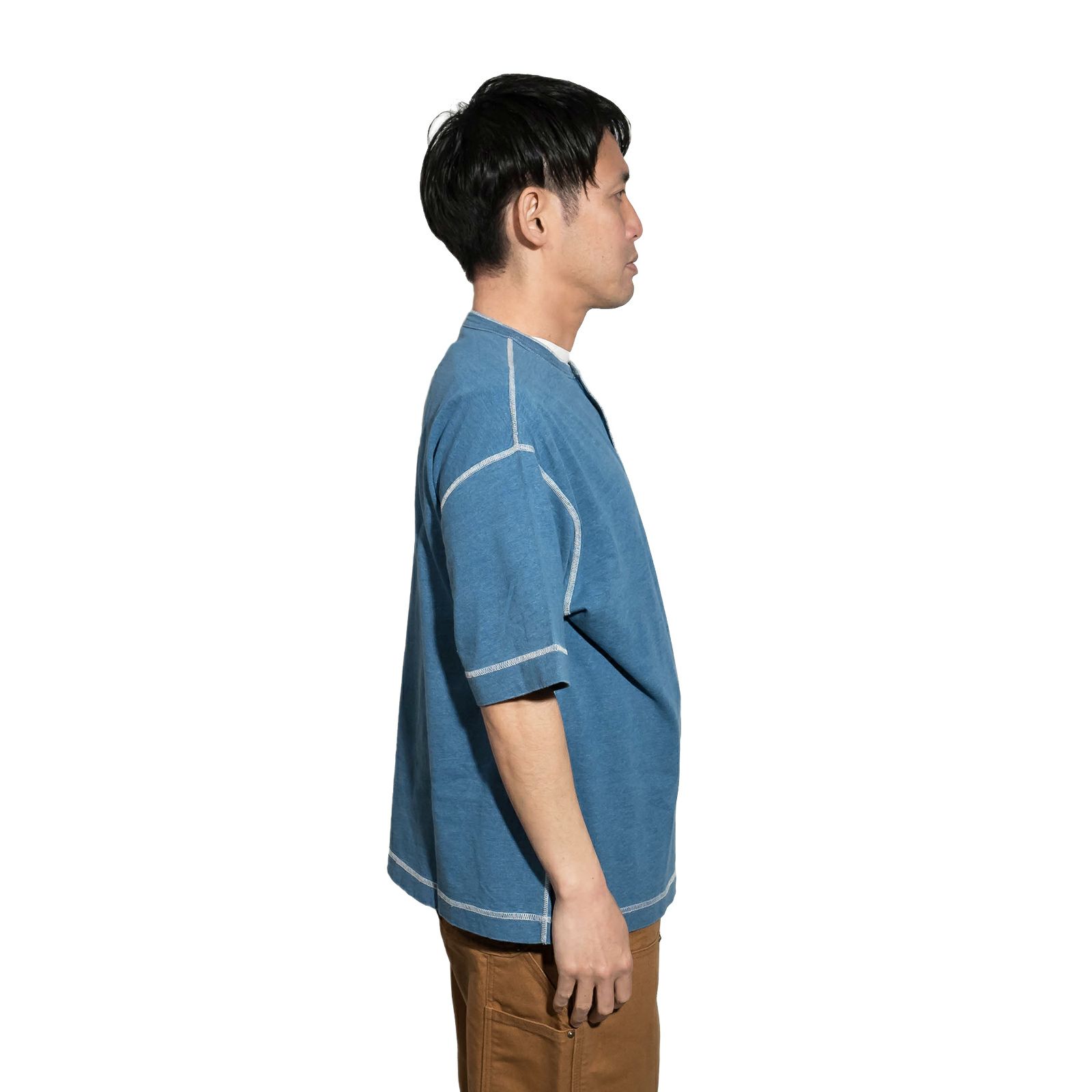 ヘルスニットHealthknitHR25S-M104-2U.S.コットンジャージーインディゴ染め半袖ヘンリーネックTシャツ