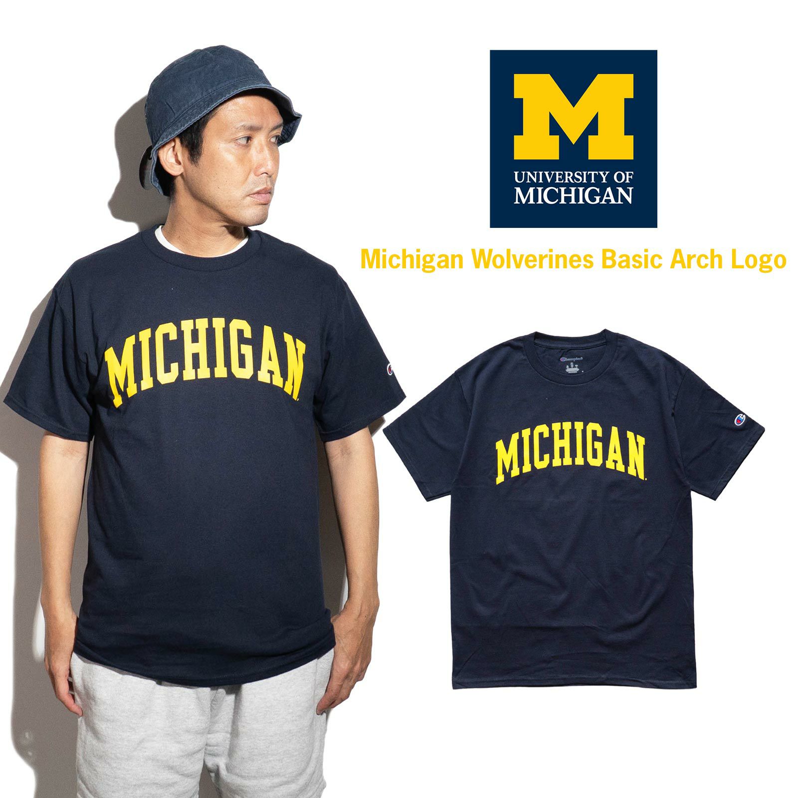 UNIVERSITYOFMICHIGANオフィシャルロゴカレッジTシャツチャンピオンボディ