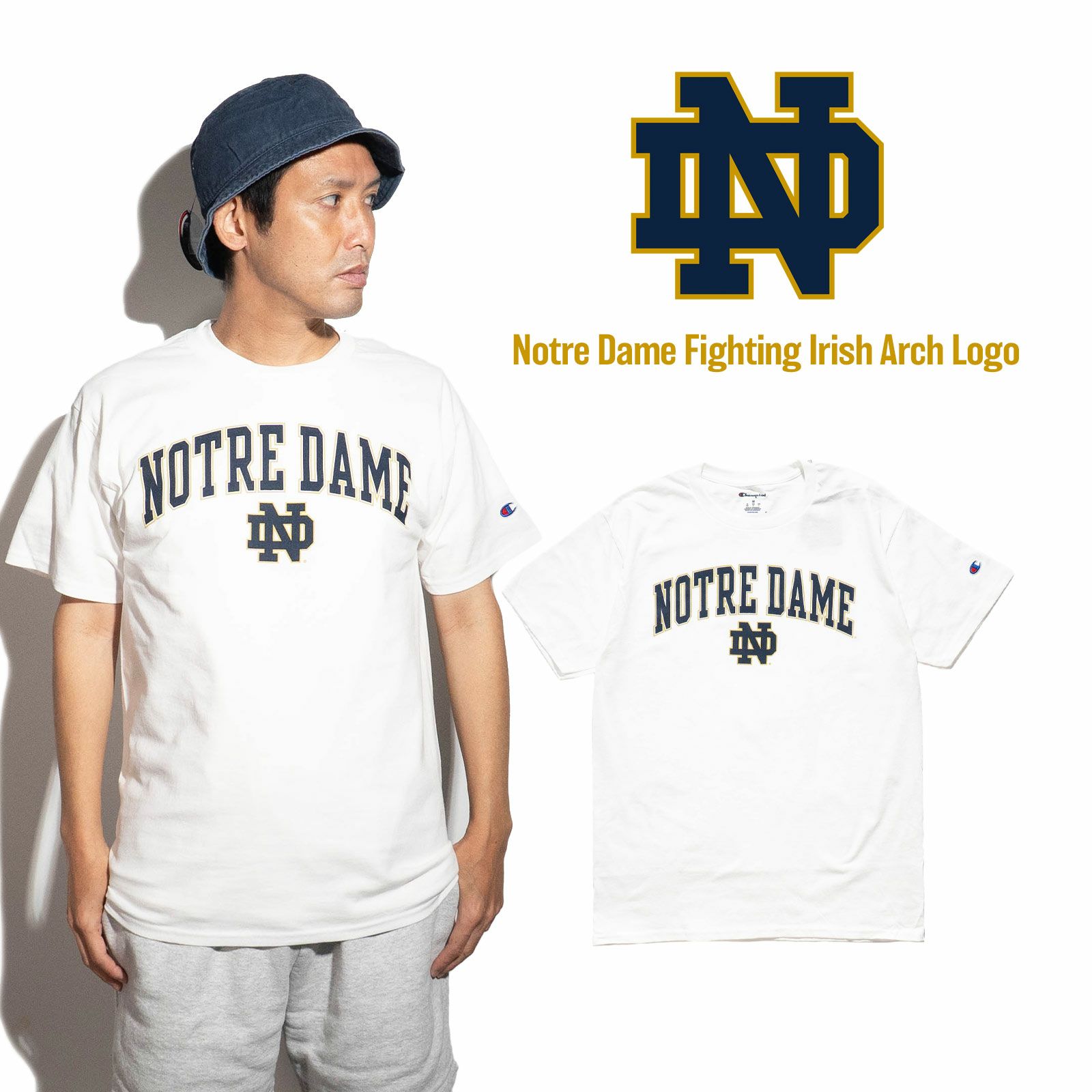UNIVERSITYOFNOTREDAMEオフィシャルロゴカレッジTシャツチャンピオンボディ