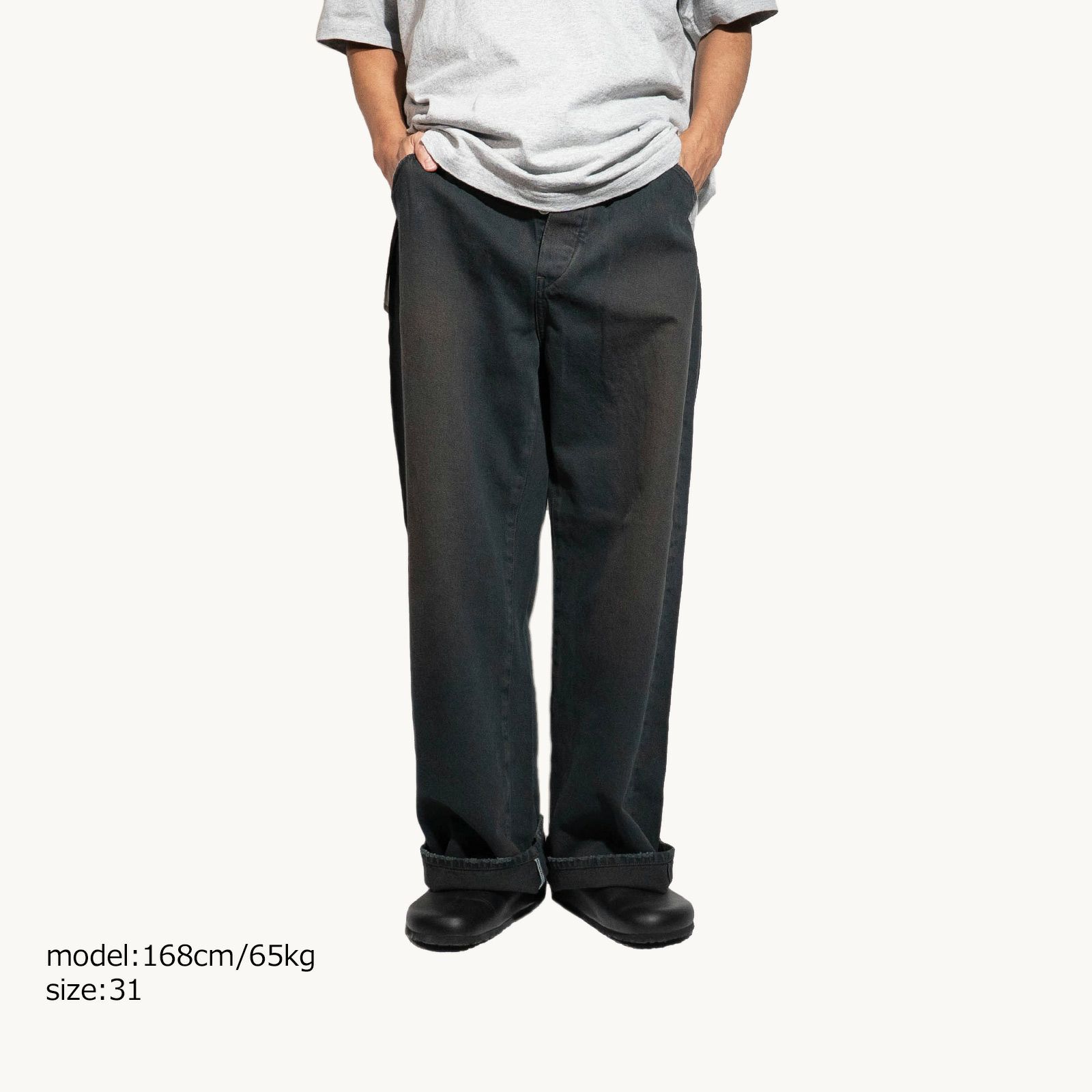 オーセンAUTHENヴィンテージワイドレッグオーバーダイブラックAUT-077-107