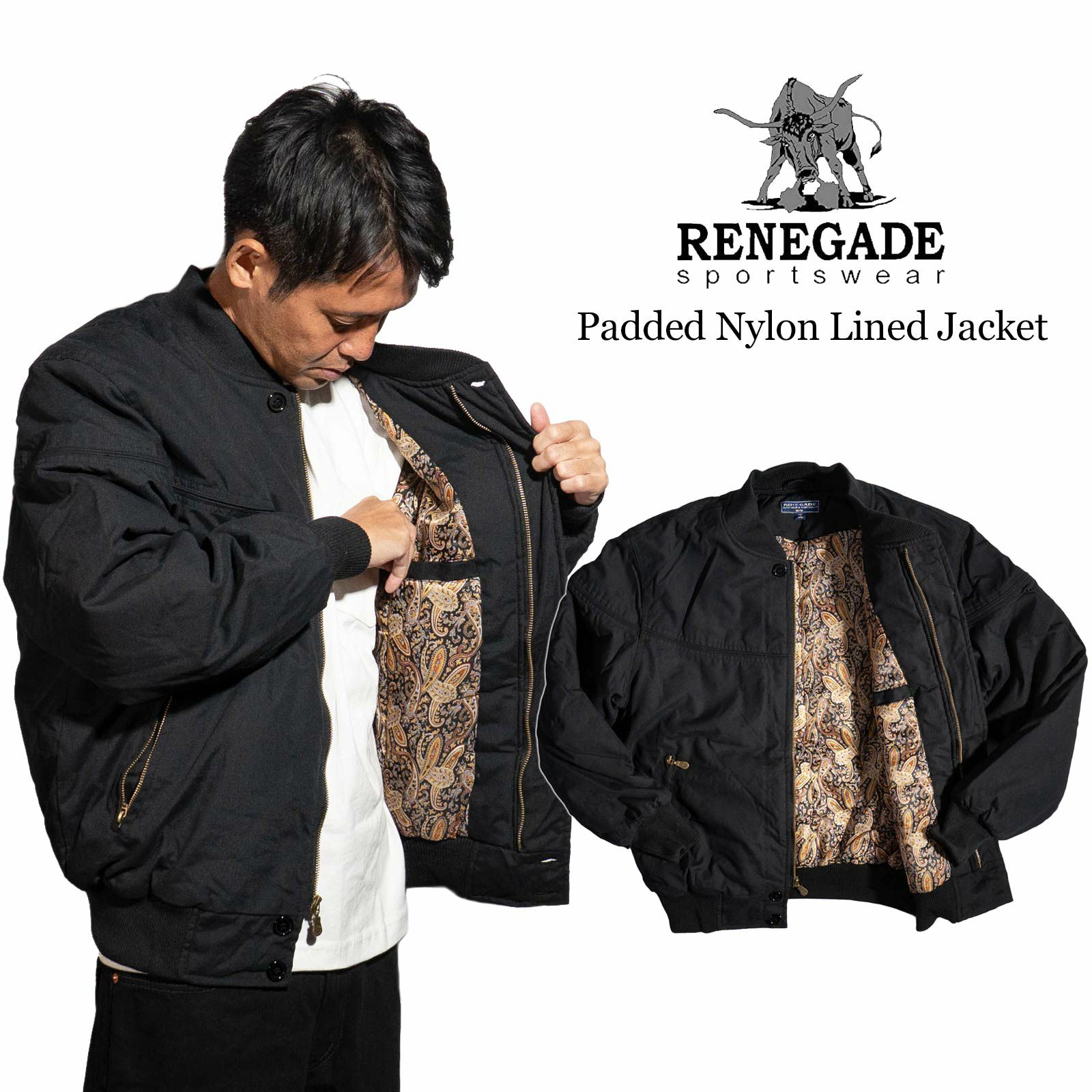 レネゲードスポーツウエアRENEGADEsportswearパデッドナイロンラインドダービージャケット