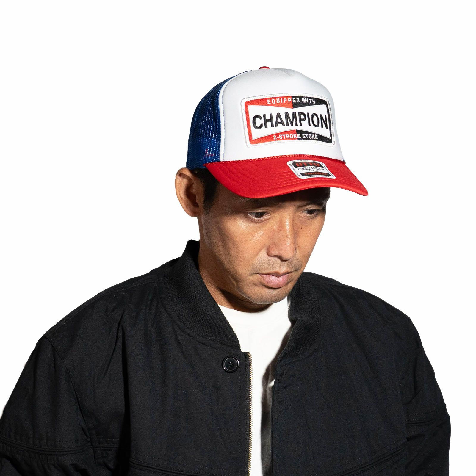 ウィービッグモトWEBIGMOTOCO.チャンピオンピットクルーカーブドビルパッチキャップ