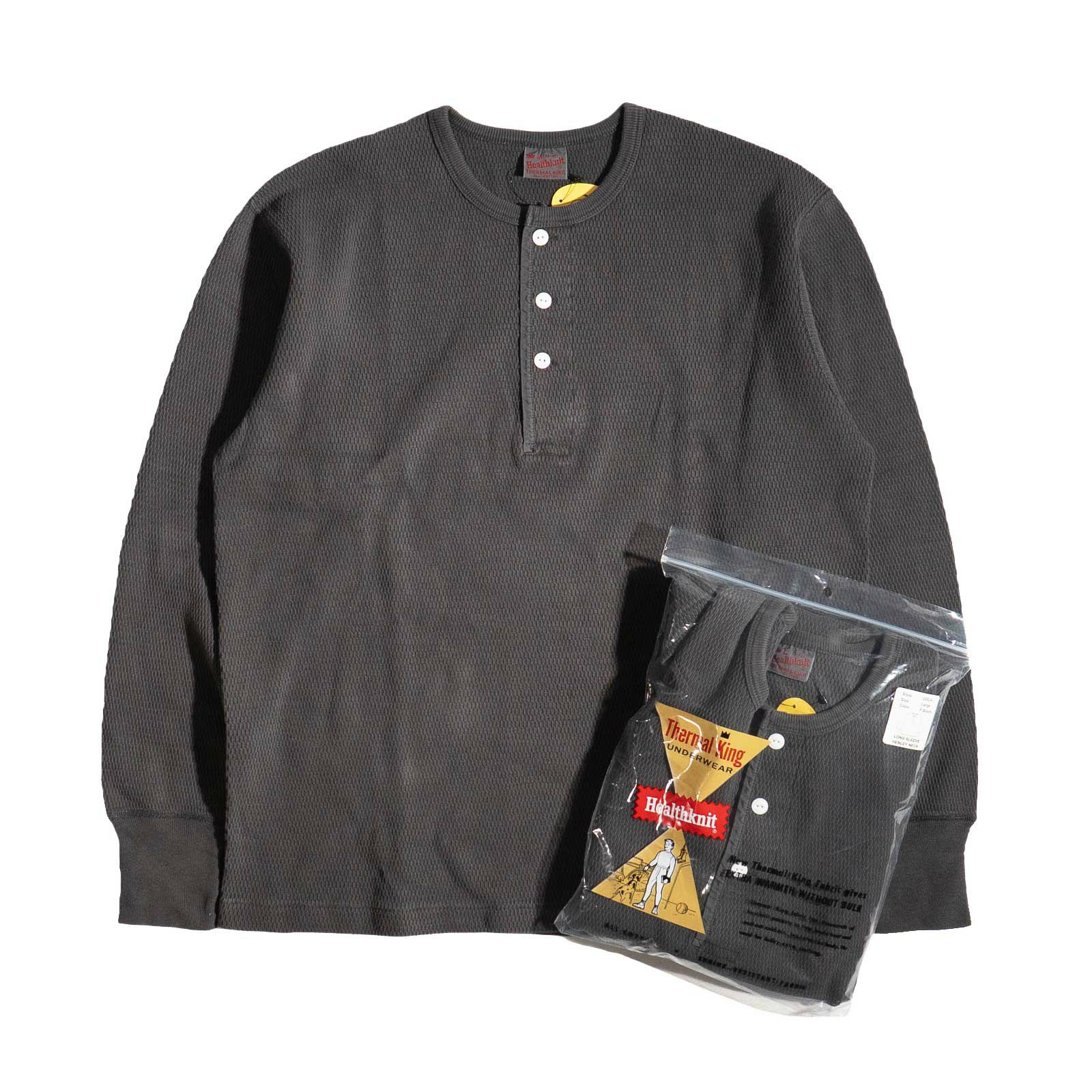 ヘルスニットHealthknit22024サーマルキングラッセルハニカムヘンリーネック長袖TシャツJalana別注ピグメントダイ