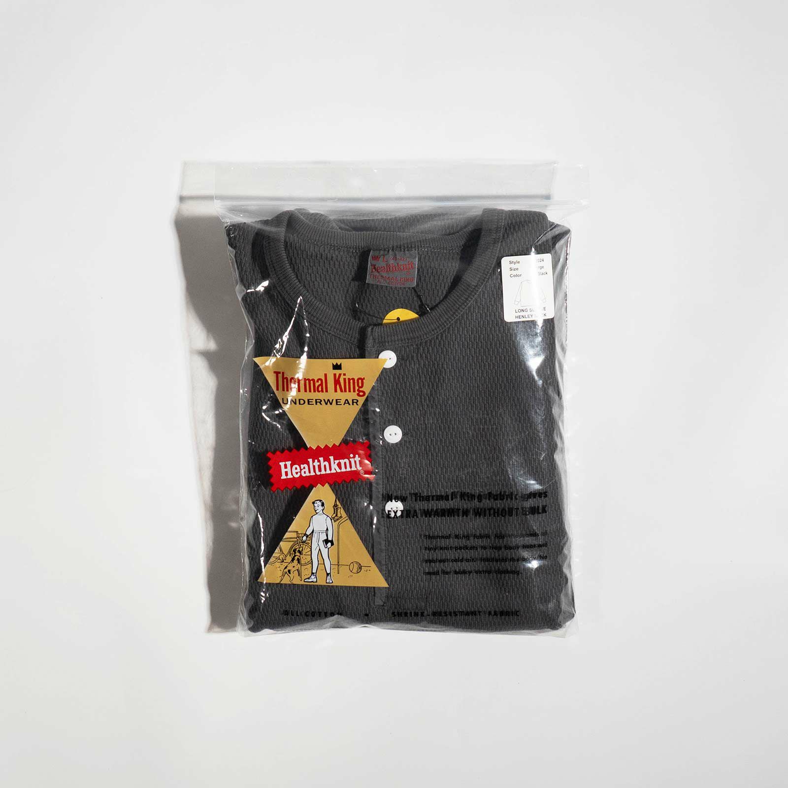 ヘルスニットHealthknit22024サーマルキングラッセルハニカムヘンリーネック長袖TシャツJalana別注ピグメントダイ