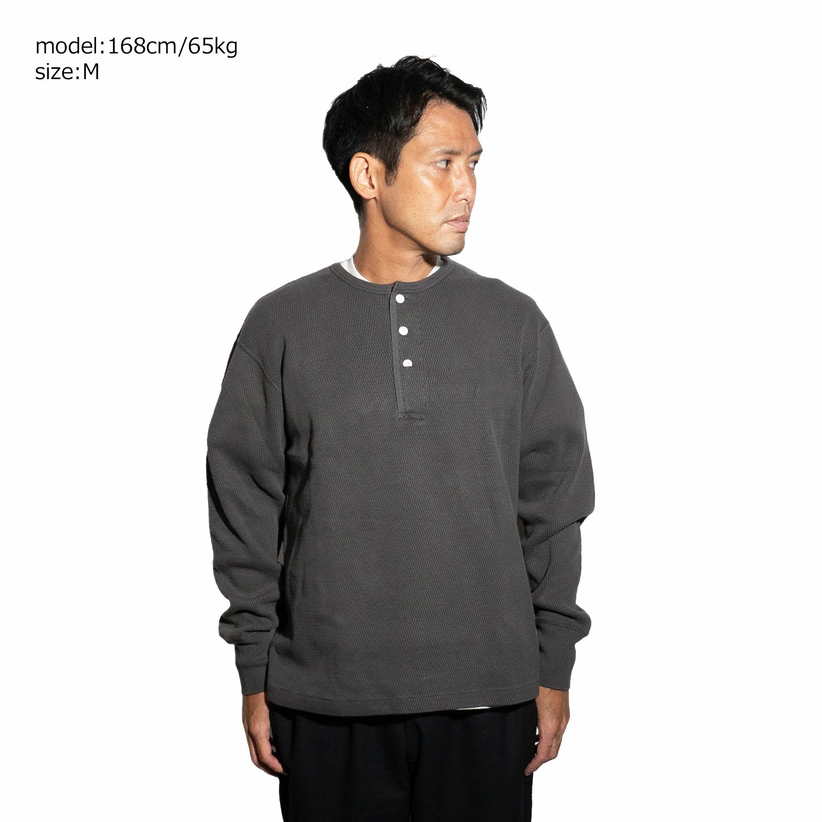 ヘルスニットHealthknit22024サーマルキングラッセルハニカムヘンリーネック長袖TシャツJalana別注ピグメントダイ