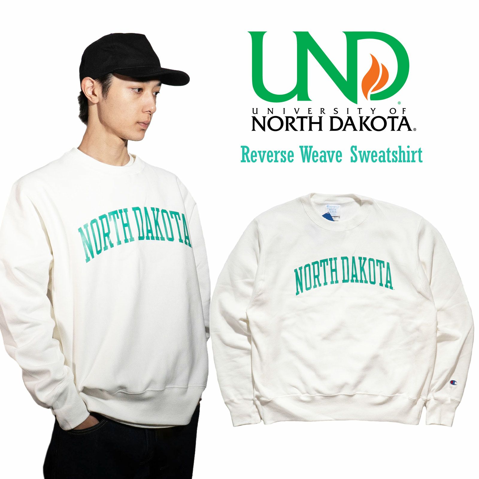UNIVERSITYOFNORTHDAKOTAオフィシャルクルーネックカレッジスウェットチャンピオンリバースウィーブ