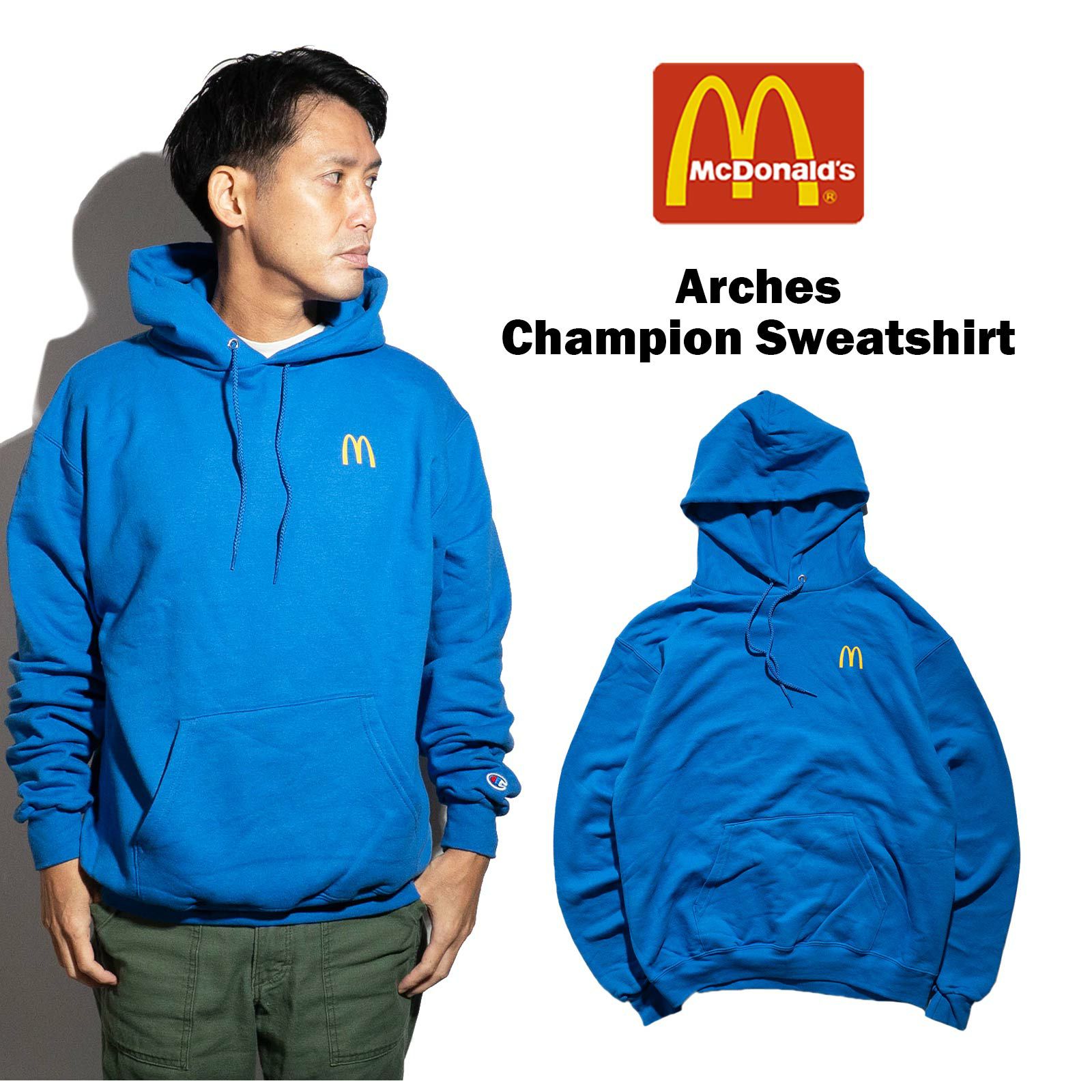 マクドナルドMcDonald’sアーチロゴチャンピオンボディスウェットシャツブルー