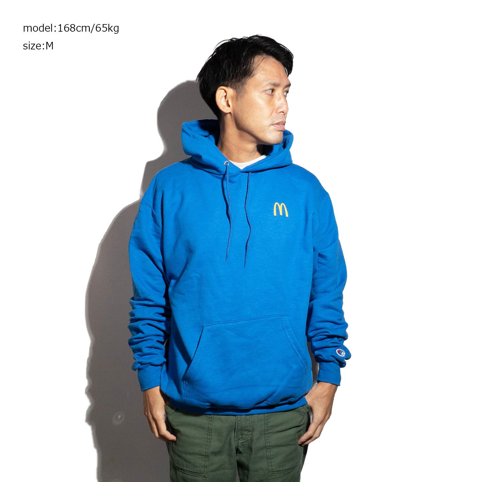 マクドナルドMcDonald’sアーチロゴチャンピオンボディスウェットシャツブルー